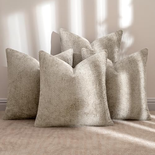 MIULEE Soft Decorative Chenille Pillow Covers Khaki 20x20 Pack of 4 - Image 2