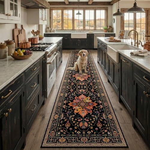RELEANY Washable Area Rug, Runner 2'6"x12', Black/Colorful - Image 2