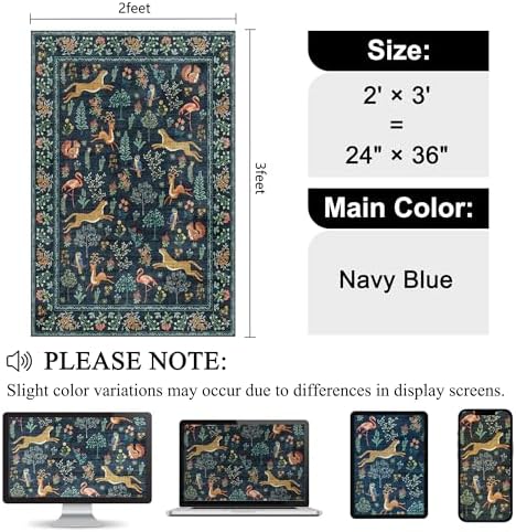 DUKINO 2x3 Entryway Rug, Washable Door Mat Animal Kitchen Rug, Navy Blue - Image 2