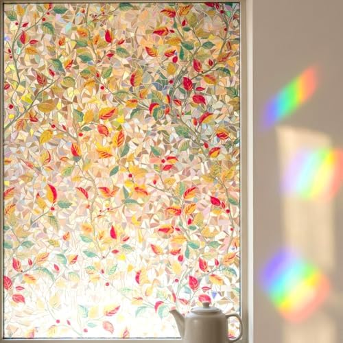 Fall Leaves 3D Prism Window Film Privacy No Glue Anti UV 35x78.7in by BetterLifeinHouse