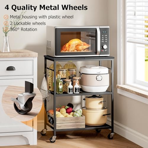 Homleke 3-Tier Rolling Kitchen Microwave Cart, Utility Cart - Image 2