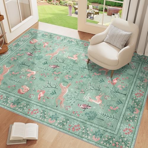 DUKINO 3x5 Rug, Washable Animal Area Rug for Bedroom Non Slip, Teal - Image 3