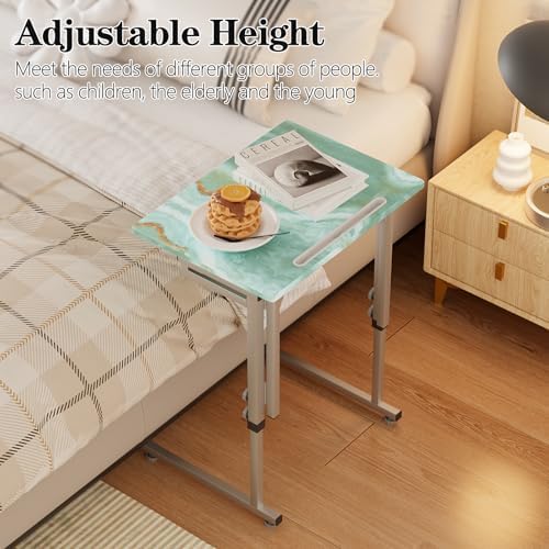 Folding Tv Tray Table,6 Height Adjustable Dinner Snack Slide Under Couch Side Table, Portable Foldable C-Shaped End Table for Eating with Sturdy MDF Top,No Assembly(Sea Blue+Silver) - Image 5