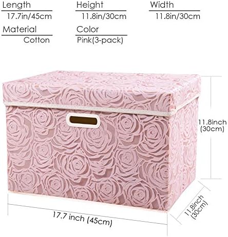 PRANDOM Larger Collapsible Storage Boxes with Lids Fabric Decorative Bins Cubes Organizer Containers Baskets Handles Divider for Bedroom Closet Living Room Pink 17.7x11.8x11.8 Inch 3 Pack - Image 7