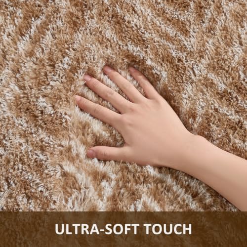 Ophanie 9x12 Brown and White Diamond Striped Rugs for Living Room,Large Fluffy Shag Fuzzy Plush Soft Carpets,Shaggy Rug for Bedroom,Carpet for Kids Boys Girls Dorm Decor with Over 99 pcs Pile fibers - Image 2