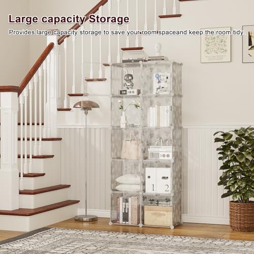 C&AHOME Clover Embossed Storage Organizer with Doors 10-Cube Shelf White - Image 2