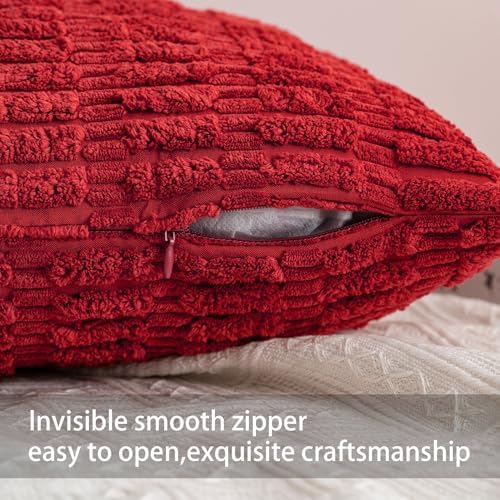 Aegero Pack of 2 Corduroy Decorative Throw Pillow Covers 18x18 Inch, Red - Image 3