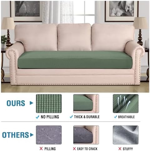 H.VERSAILTEX Super Stretch Individual Seat Cushion Covers Sofa Covers Couch Cushion Covers Slipcover Sets Thick Jacquard Textured Twill Fabric (1 Piece Sofa Cushion Cover, Loden Frost) - Image 2