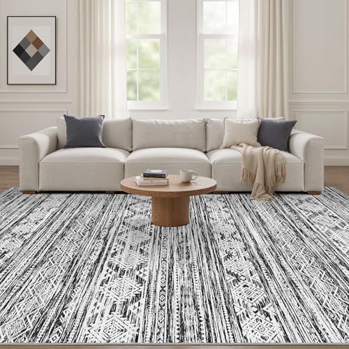 Nakagishi 9x12 Area Rugs Living Room: Washable Large Neutral Soft Rug Stain Resistant Non-Slip Carpet for Men Modern Home Enthusiasts Aged 25-45 - High Traffic Areas - Bedroom Office - Black White - Image 4