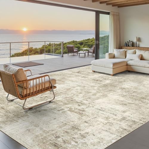 Soalmost Abstract Rug 8x10 Large Living Room Area Rugs Washable Beige/Gray by Soalmost