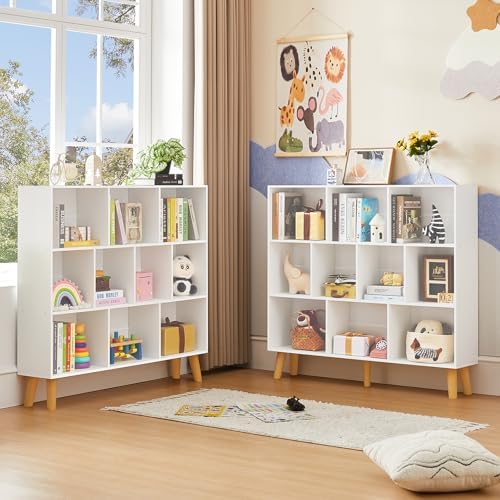 LEYAOYAO 10 Cube Bookshelf, Mid-Century Modern Book Shelf with Legs, White - Image 5