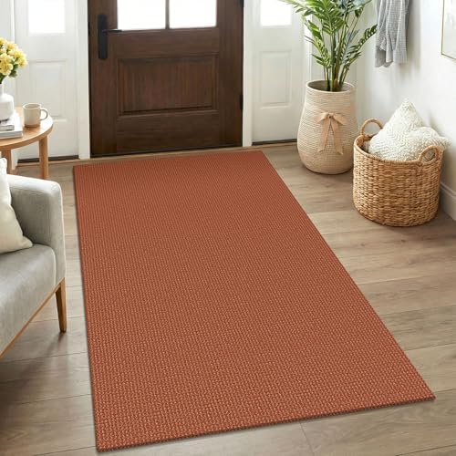 KOZYFLY Rugs for Entryway 3x5 ft Washable Area Rug Non Slip Rubber Backed Entry Rug Woven Indoor Door Mat Cotton Kitchen Rugs for Entryway, Foyer, Backdoor, Burnt Orange/Tan by KOZYFLY