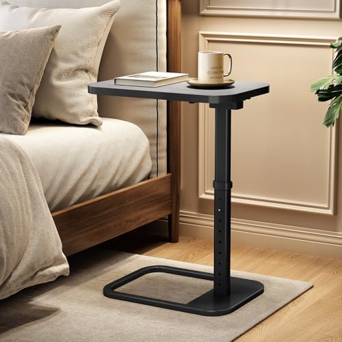 Kitstorack TV Tray Table, Adjustable Height & Rounded Metal Corners, Snack Table for Couch, Sofa, Bed, Chair, Living Room, C Shaped End Side Table for Eating, Dinner or Laptop, Small Spaces, Dark Gray - Image 2