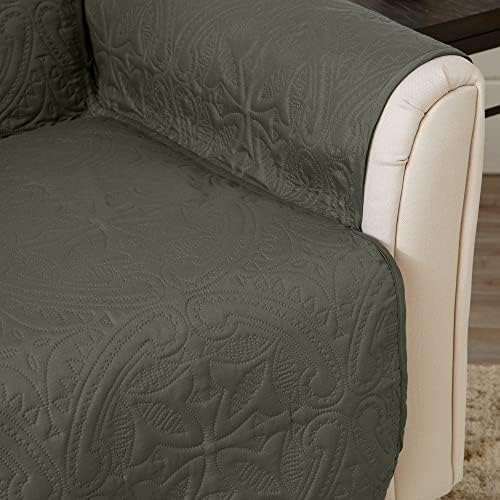 Great Bay Home Reversible Loveseat Cover - Washable Slipcover Furniture Protector with Elastic Straps - Perfect for Kids & Pets - Quilted & Stitched Detail (Sage Green/Light Gray) - Image 4