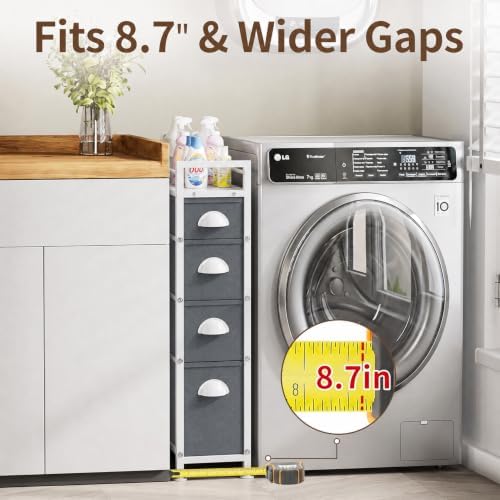 LASZOLA Narrow Cabinet Slim Storage Cart for Bathroom Small Space, Gray - Image 5