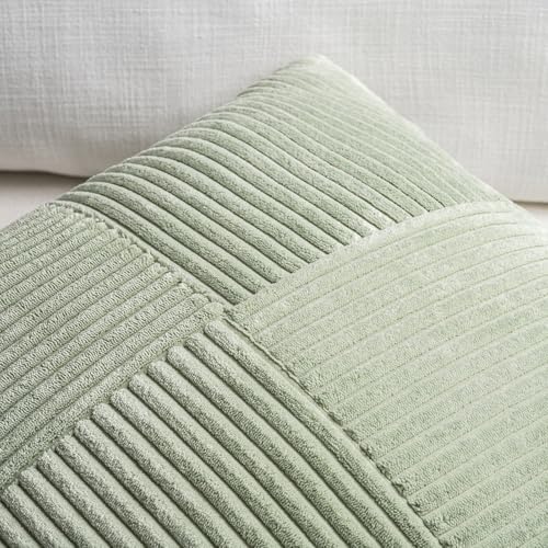 Fancy Homi Set of 2 Sage Green Boho Long Lumbar Body Decorative Throw Pillow Cover 14x36 Inch for Bed Couch Bedroom Bench, Soft Patchwork Corduroy Textured Pillow Case, Rustic Farmhouse Room Décor - Image 4