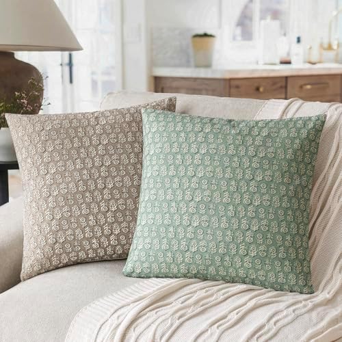 Foindtower Decorative Floral Print Throw Pillow Covers 22×22 Inch,Aqua Blue - Image 4