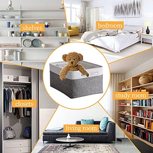 TheWarmHome Storage Basket for Organizing - 15.7x11.8x8.2 inch Large 3 Pack Collapsible Storage Bins for Shelves, Fabric Storage Cubes for Gift Closet Linen Organization (White & Grey) - Image 3