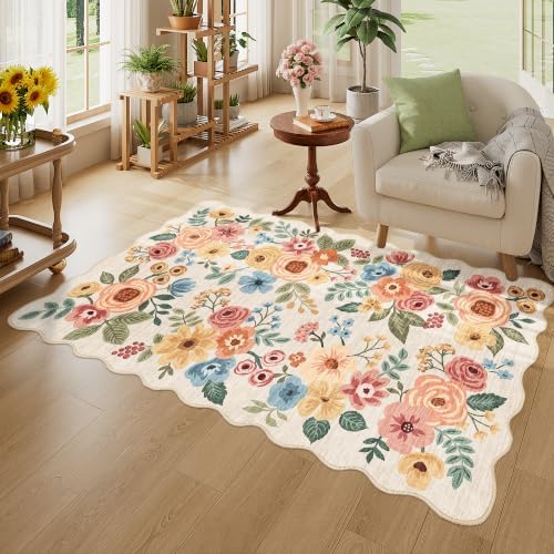 DUKINO 3x5 Area Rugs, Non Slip Floral Washable Rug for Bedroom Beige Yellow - Image 3