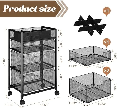 4-Tier Rolling Utility Cart with 3 Drawers, Craft Organizer and Storage with DIY Divider, Art-Craft Supplies with Caster Wheels, Multi-Functional Storage For Classroom, Office, Paints, Artifacts - Image 6