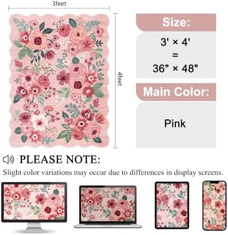 DUKINO 3x4 Rug, Non Slip Floral Washable Area Rug for Entryway, Pink - Image 2