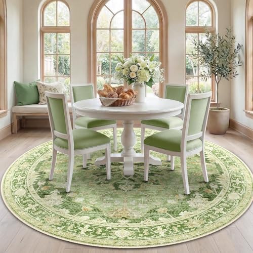 RELEANY Washable Area Rug, Round 7ft, Green/Yellow by RELEANY