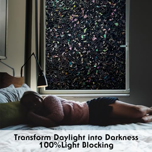 Volcanics Total Blackout Window Privacy Film with Installation Tools, Rainbow Room Darkening Black Window Cover, Static Cling 100% Light Blocking 17.5 x 78.7 Inches - Image 2