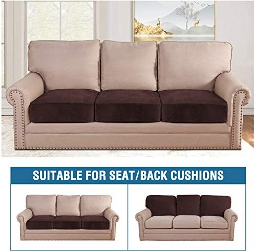H.VERSAILTEX Velvet Stretch Couch Cushion Cover Plush Cushion Slipcover for Chair Loveseat Sofa Cushion Furniture Protector Seat Cushion Sofa Cover (3 Piece Sofa Cushion Covers, Brown) - Image 3