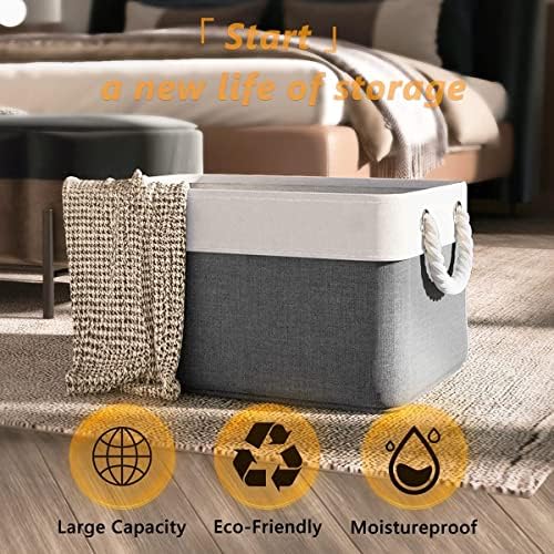 TheWarmHome Organization and Storage Basket for Organizing- 16x12x8 inch 1 Pack Fabric Storage Cubes, Collapsible Storage Bins for Shelves Organizer Gift Closet Cloth Toy (White & Grey) - Image 4