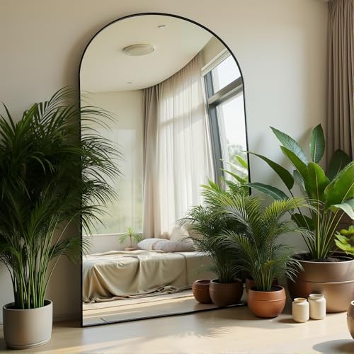 KOMCOTE Full Length Floor Mirror, 91x46 Inch Oversized Arched Standing Mirror in Black for Bedroom, Living Room, Dressing Room - Elegant Freestanding Leaning Mirror Decor - Image 3