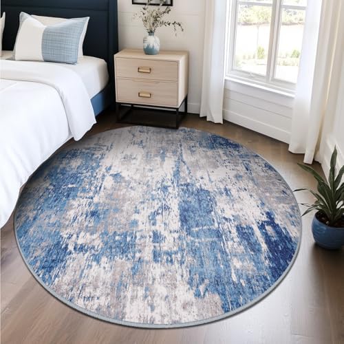 RELEANY Washable Round 6ft Area Rug for Living Room Blue Gray - Image 2