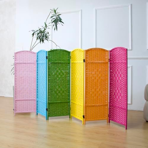 Furnnylane 6 Panel Rattan Divider Short Room Partition Screen,Double Sided Folding Divider for Room Separation,Colorful,47.2" H x 94.5" W by Furnnylane