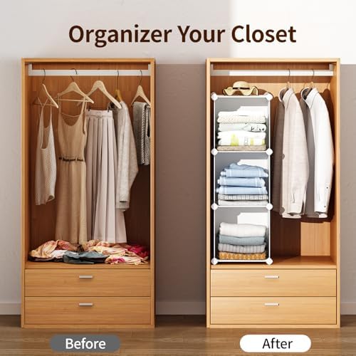 MAGINELS 5 Cube Storage Cabinet, Narrow Clothes Storage with Doors,Tall Plastic Standing Organizer Shelves for Small Spaces,Use to Closet,Bedroom,Livingroom,White(11.8x11.8inch) - Image 7