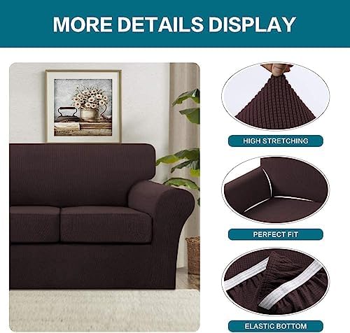 Turquoize 4 Piece Sofa Covers for 3 Cushion Couch Sofa Slipcover Soft Couch Cover for Dogs-Washable Sofa Furniture Covers with 3 Individual Large Cushion Covers Jacquard Fabric (XL Sofa, Brown) - Image 4