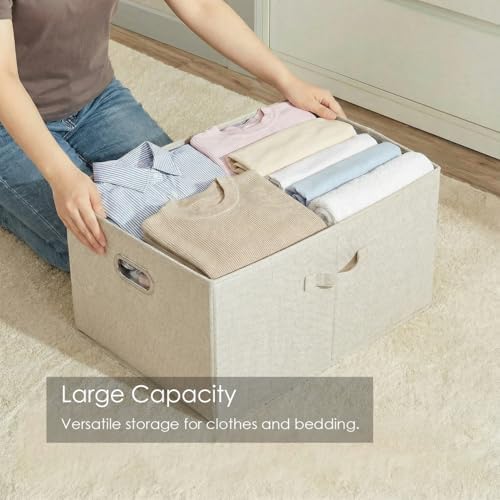 PRANDOM Storage Bins with Lids [3-Pack] Linen Fabric Foldable Storage Boxes Organizer Containers Baskets Cube with Cover for Bedroom Closet Office Beige (23.4X15.9X11.4) - Image 2