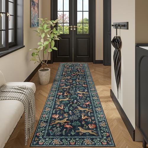 DUKINO 2.6x10 Washable Runner Rug Non Slip Animal Rug for Hallway Navy Blue - Image 3