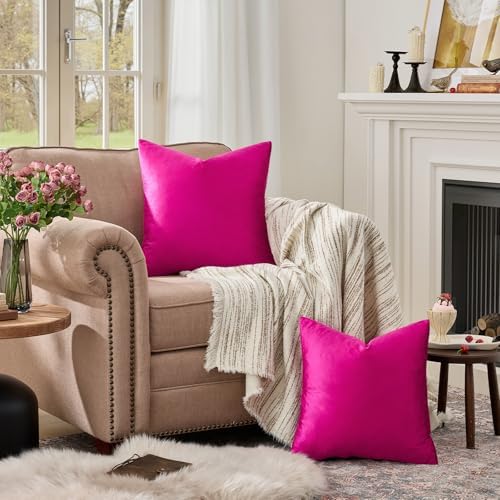 GIGIZAZA Hot Pink Velvet Pillow Covers 26x26 Decorative Pillows Pack of 2 - Image 6