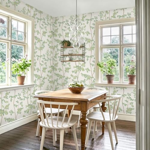 Ismoon Green and Beige Forest Peel Stick Wallpaper for Modern Bedroom Wall | Renter Friendly Viny Wallpaper Tree Leaf Contact Paper Removable Self Adhesive Waterproof Textured 17.3x196in - Image 3