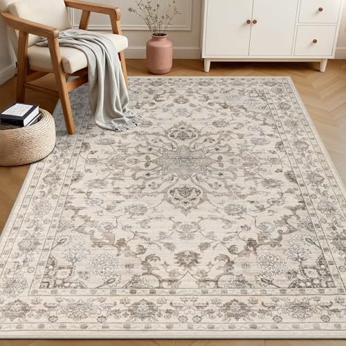 4x6 Area Rugs Living Room: Washable Rug for Bedroom Brown Beige - Image 2