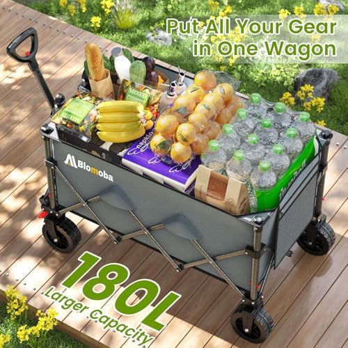 Blomoba Collapsible Wagon Cart with Wheels, 330lbs Heavy Duty Wagon, Grey - Image 2