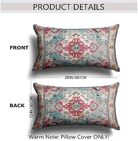 Snycler Boho Throw Pillow Covers 12x20 inch Set of 2 Boho Rug Carpet Double Sided Pattern Cotton Soft Pillow Case Cushion Cover Pillowcase for Couch Sofa Bed Decorative (Rose Red) - Image 2