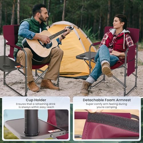 Directors Chair 17.5" Seat Height, Bar Height Folding Chair with Side Table, Foldable Camping Chair with Side Pocket for Makeup Artist, Sports Event, Supports 400LBS - Red - Image 5