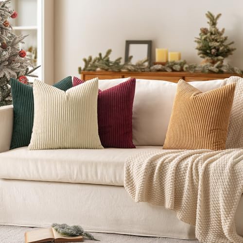 MIULEE Corduroy Decorative Throw Pillow Covers Christmas Red Green 18x18 - Image 4