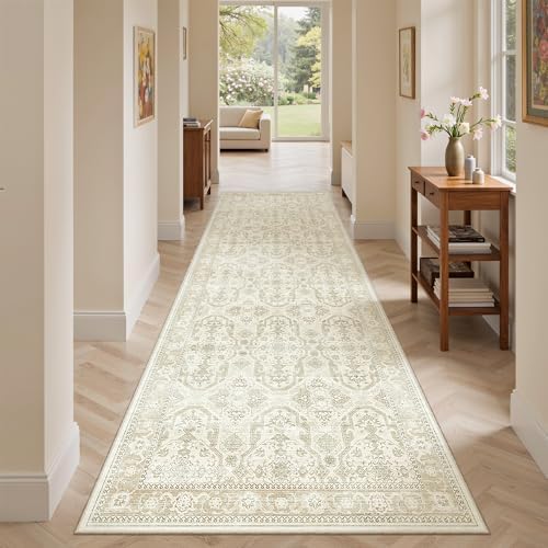 Soalmost Washable Runner Rug 2'6"x8' Kitchen Hallway Runners Beige/Brown - Image 2