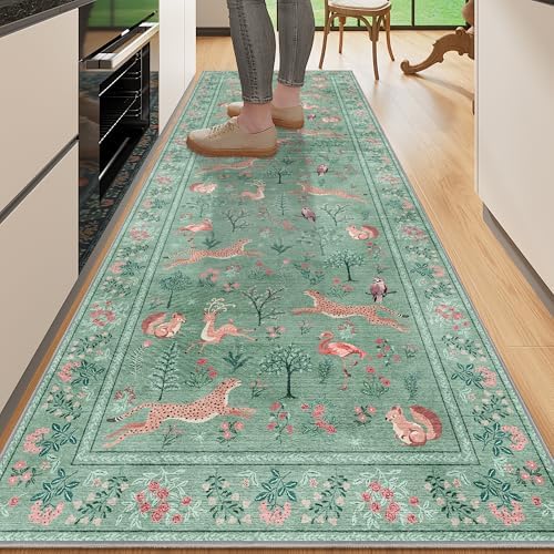 DUKINO 2.6x8 Rug for Hallway, Washable Kitchen Runner Rug Non Slip, Teal by DUKINO