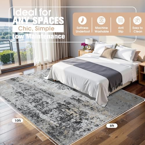8x10 Area Rugs for Living Room Washable Bedroom Dining Room Black Grey Gold - Image 2