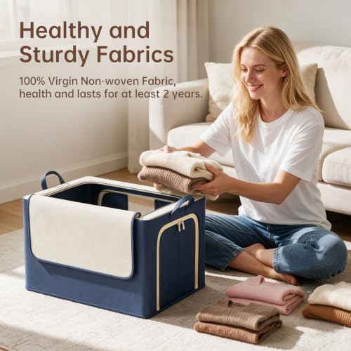 3 Openings Clothes Storage Bins with Metal Frame，100L (navy blue) - Image 4