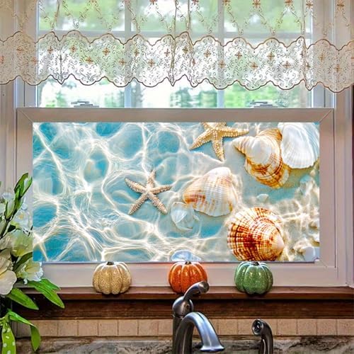 HOMETITUTE Beach Ocean Shell Starfish Window Cling 39.3x17.7 Inch PVC - Image 2