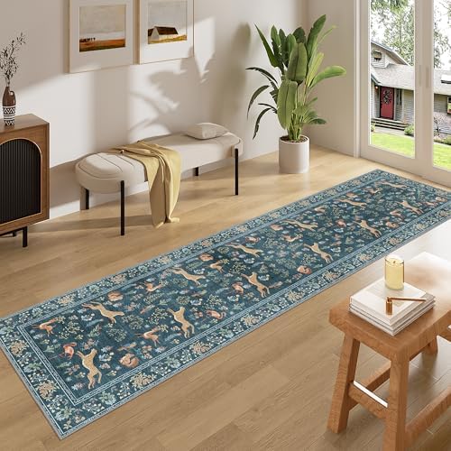 DUKINO 2x8 Washable Runner Rug, Non Slip Animal Kitchen Runner Rug, Blue - Image 3