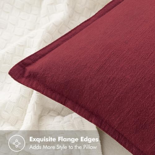 MIULEE Decorative Linen Pillow Covers 22x22 Inch Burgundy Red - Image 2